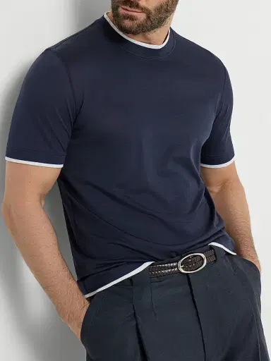 Brunello Cucinelli Men's Silk and Cotton Jersey Crew Neck T-Shirt - Cobalt | Thumbnail 5 Brunello Cucinelli Men's Silk and Cotton Jersey Crew Neck T-Shirt - Cobalt | Thumbnail 5