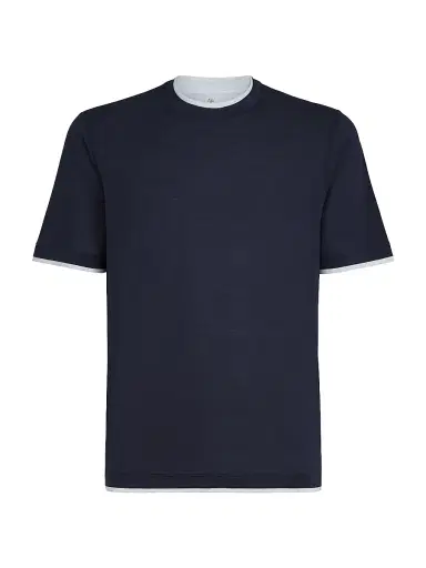Brunello Cucinelli Men's Silk and Cotton Jersey Crew Neck T-Shirt - Cobalt | Thumbnail 1 Brunello Cucinelli Men's Silk and Cotton Jersey Crew Neck T-Shirt - Cobalt | Thumbnail 1