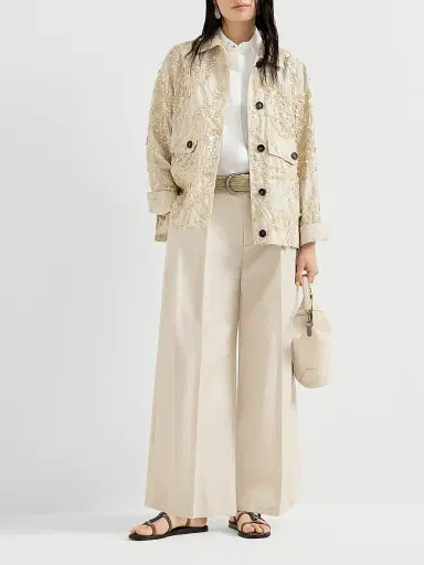 Brunello Cucinelli Women's Techno Cotton Poplin A-Line Trousers with Monili - Beige - Size 14 | Thumbnail 6 Brunello Cucinelli Women's Techno Cotton Poplin A-Line Trousers with Monili - Beige - Size 14 | Thumbnail 6
