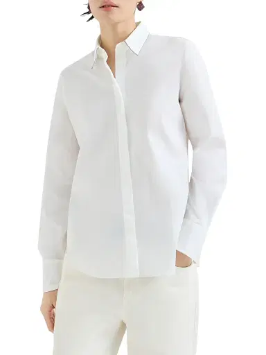 Brunello Cucinelli Women's Stretch Cotton Poplin Shirt with Shiny Collar - White | Thumbnail 2 Brunello Cucinelli Women's Stretch Cotton Poplin Shirt with Shiny Collar - White | Thumbnail 2