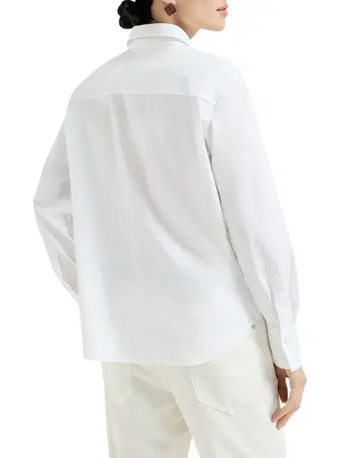 Brunello Cucinelli Women's Stretch Cotton Poplin Shirt with Shiny Collar - White | Thumbnail 3 Brunello Cucinelli Women's Stretch Cotton Poplin Shirt with Shiny Collar - White | Thumbnail 3