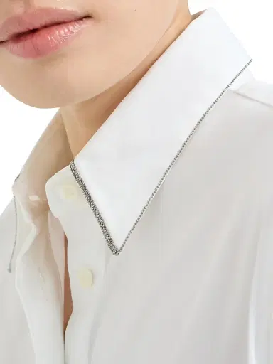 Brunello Cucinelli Women's Stretch Cotton Poplin Shirt with Shiny Collar - White | Thumbnail 4 Brunello Cucinelli Women's Stretch Cotton Poplin Shirt with Shiny Collar - White | Thumbnail 4