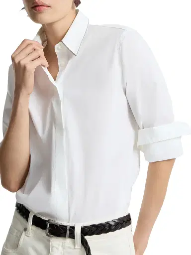 Brunello Cucinelli Women's Stretch Cotton Poplin Shirt with Shiny Collar - White | Thumbnail 5 Brunello Cucinelli Women's Stretch Cotton Poplin Shirt with Shiny Collar - White | Thumbnail 5
