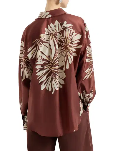 Brunello Cucinelli Women's Silk Bloom Print Pongee Shirt with Monili - Bordeaux | Thumbnail 3 Brunello Cucinelli Women's Silk Bloom Print Pongee Shirt with Monili - Bordeaux | Thumbnail 3