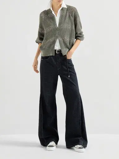 Brunello Cucinelli Women's Cotton Net Cardigan with Dazzling Stripes - Khaki | Thumbnail 6 Brunello Cucinelli Women's Cotton Net Cardigan with Dazzling Stripes - Khaki | Thumbnail 6