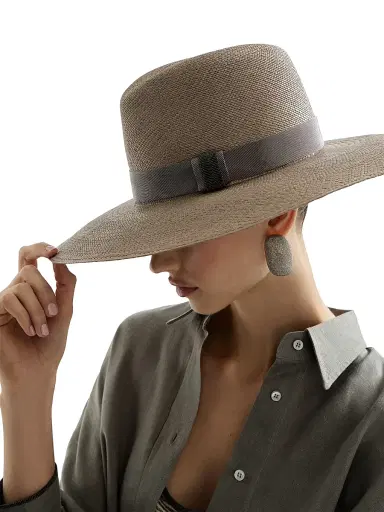 Brunello Cucinelli Women's Straw Fedora with Precious Leather Band - Brown | Thumbnail 2 Brunello Cucinelli Women's Straw Fedora with Precious Leather Band - Brown | Thumbnail 2