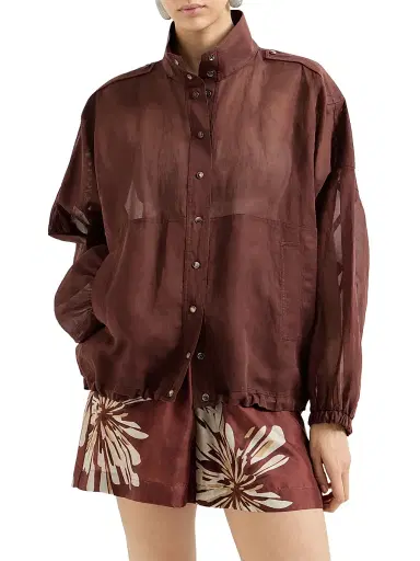 Brunello Cucinelli Women's Cotton Organza Outerwear Jacket with Monili - Bordeaux | Thumbnail 2 Brunello Cucinelli Women's Cotton Organza Outerwear Jacket with Monili - Bordeaux | Thumbnail 2