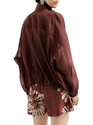 Brunello Cucinelli Women's Cotton Organza Outerwear Jacket with Monili - Bordeaux | Thumbnail 3 Brunello Cucinelli Women's Cotton Organza Outerwear Jacket with Monili - Bordeaux | Thumbnail 3