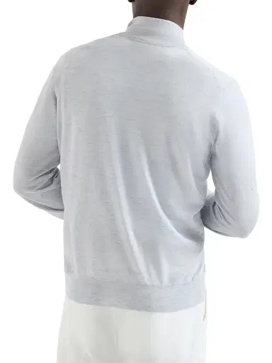 Brunello Cucinelli Men's Lightweight Cashmere, Silk and Linen Cardigan with Zipper - Pale Blue | Thumbnail 3 Brunello Cucinelli Men's Lightweight Cashmere, Silk and Linen Cardigan with Zipper - Pale Blue | Thumbnail 3