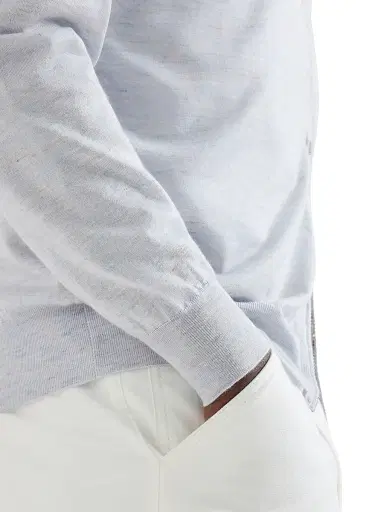 Brunello Cucinelli Men's Lightweight Cashmere, Silk and Linen Cardigan with Zipper - Pale Blue | Thumbnail 4 Brunello Cucinelli Men's Lightweight Cashmere, Silk and Linen Cardigan with Zipper - Pale Blue | Thumbnail 4