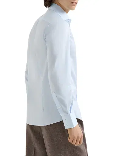 Brunello Cucinelli Men's Twill Slim Fit Shirt with Spread Collar - Azure | Thumbnail 3 Brunello Cucinelli Men's Twill Slim Fit Shirt with Spread Collar - Azure | Thumbnail 3