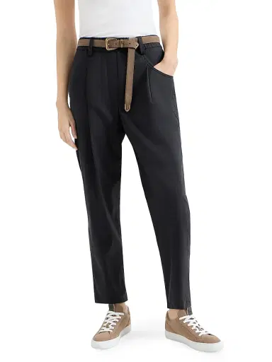 Brunello Cucinelli Women's Lightweight Poplin Five Pocket Track Trousers with Monili - Black | Thumbnail 2 Brunello Cucinelli Women's Lightweight Poplin Five Pocket Track Trousers with Monili - Black | Thumbnail 2