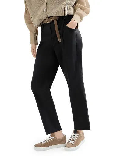 Brunello Cucinelli Women's Lightweight Poplin Five Pocket Track Trousers with Monili - Black | Thumbnail 3 Brunello Cucinelli Women's Lightweight Poplin Five Pocket Track Trousers with Monili - Black | Thumbnail 3