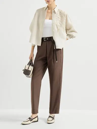 Brunello Cucinelli Women's Lightweight Poplin Five Pocket Track Trousers with Monili - Black | Thumbnail 24 Brunello Cucinelli Women's Lightweight Poplin Five Pocket Track Trousers with Monili - Black | Thumbnail 24