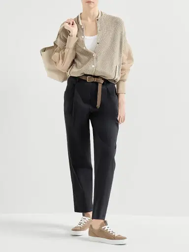 Brunello Cucinelli Women's Lightweight Poplin Five Pocket Track Trousers with Monili - Black | Thumbnail 6 Brunello Cucinelli Women's Lightweight Poplin Five Pocket Track Trousers with Monili - Black | Thumbnail 6