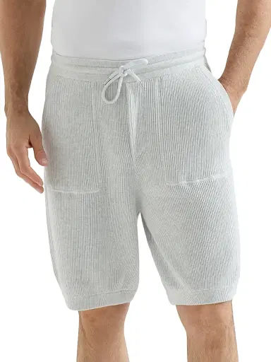 Brunello Cucinelli Men's Cotton English Rib Knit Bermuda Shorts - Fog | Thumbnail 2 Brunello Cucinelli Men's Cotton English Rib Knit Bermuda Shorts - Fog | Thumbnail 2