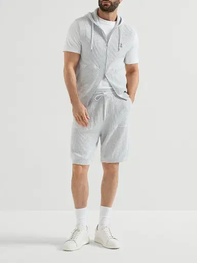 Brunello Cucinelli Men's Cotton English Rib Knit Bermuda Shorts - Fog | Thumbnail 6 Brunello Cucinelli Men's Cotton English Rib Knit Bermuda Shorts - Fog | Thumbnail 6