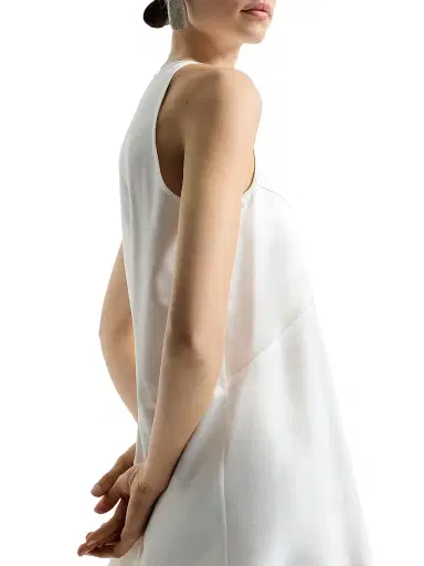 Brunello Cucinelli Women's Cotton and Silk Satin Top with Fluid Twill Panel - White | Thumbnail 4 Brunello Cucinelli Women's Cotton and Silk Satin Top with Fluid Twill Panel - White | Thumbnail 4
