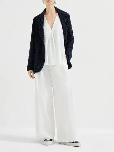 Brunello Cucinelli Women's Cotton and Silk Satin Top with Fluid Twill Panel - White | Thumbnail 6 Brunello Cucinelli Women's Cotton and Silk Satin Top with Fluid Twill Panel - White | Thumbnail 6