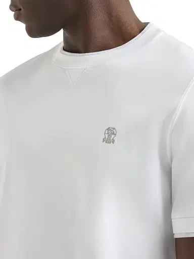 Brunello Cucinelli Men's Cotton Jersey Crew-Neck T-Shirt - White | Thumbnail 4 Brunello Cucinelli Men's Cotton Jersey Crew-Neck T-Shirt - White | Thumbnail 4