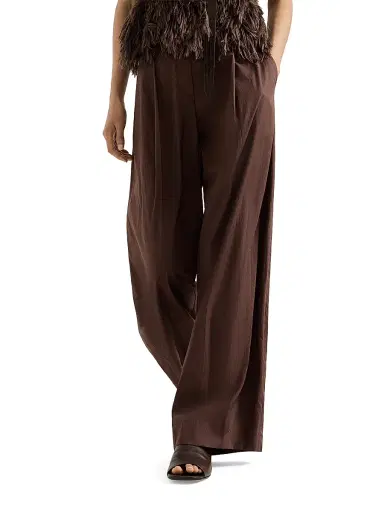 Brunello Cucinelli Women's Lightweight Poplin Wide Trousers with Monili - Cocoa | Thumbnail 4 Brunello Cucinelli Women's Lightweight Poplin Wide Trousers with Monili - Cocoa | Thumbnail 4