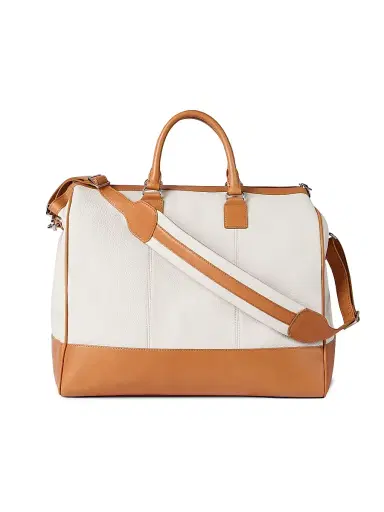Brunello Cucinelli Men's Grained Calfskin and Cowhide Boston Leisure Bag - Ivory | Thumbnail 3 Brunello Cucinelli Men's Grained Calfskin and Cowhide Boston Leisure Bag - Ivory | Thumbnail 3