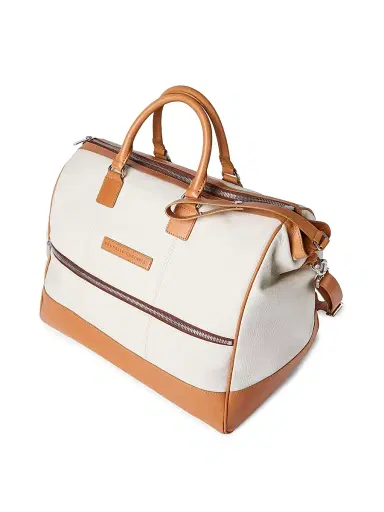 Brunello Cucinelli Men's Grained Calfskin and Cowhide Boston Leisure Bag - Ivory | Thumbnail 4 Brunello Cucinelli Men's Grained Calfskin and Cowhide Boston Leisure Bag - Ivory | Thumbnail 4