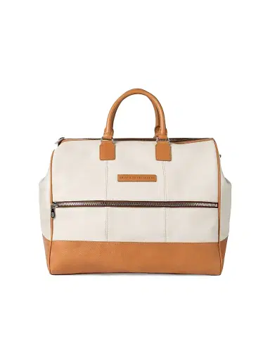 Brunello Cucinelli Men's Grained Calfskin and Cowhide Boston Leisure Bag - Ivory | Thumbnail 1 Brunello Cucinelli Men's Grained Calfskin and Cowhide Boston Leisure Bag - Ivory | Thumbnail 1