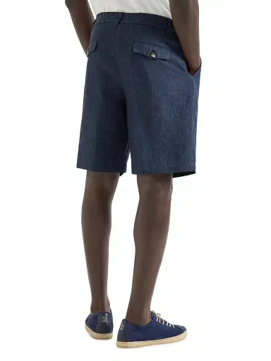 Brunello Cucinelli Men's Lightweight Délavé Linen Bermuda Shorts with Elasticated Waistband - Dark Denim - Size 42 | Thumbnail 3 Brunello Cucinelli Men's Lightweight Délavé Linen Bermuda Shorts with Elasticated Waistband - Dark Denim - Size 42 | Thumbnail 3