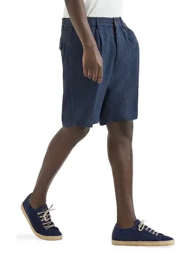 Brunello Cucinelli Men's Lightweight Délavé Linen Bermuda Shorts with Elasticated Waistband - Dark Denim - Size 42 | Thumbnail 4 Brunello Cucinelli Men's Lightweight Délavé Linen Bermuda Shorts with Elasticated Waistband - Dark Denim - Size 42 | Thumbnail 4