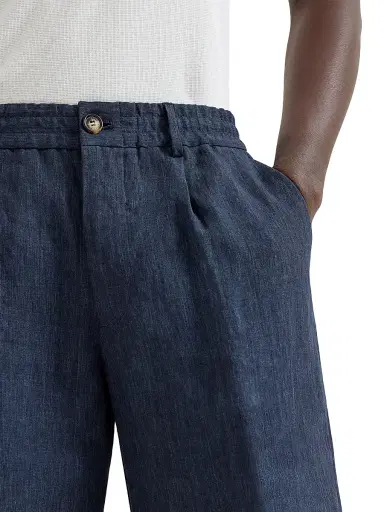 Brunello Cucinelli Men's Lightweight Délavé Linen Bermuda Shorts with Elasticated Waistband - Dark Denim - Size 42 | Thumbnail 5 Brunello Cucinelli Men's Lightweight Délavé Linen Bermuda Shorts with Elasticated Waistband - Dark Denim - Size 42 | Thumbnail 5