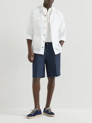 Brunello Cucinelli Men's Lightweight Délavé Linen Bermuda Shorts with Elasticated Waistband - Dark Denim - Size 42 | Thumbnail 6 Brunello Cucinelli Men's Lightweight Délavé Linen Bermuda Shorts with Elasticated Waistband - Dark Denim - Size 42 | Thumbnail 6