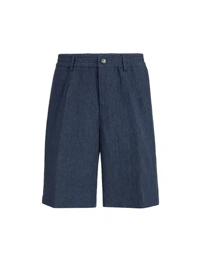 Brunello Cucinelli Men's Lightweight Délavé Linen Bermuda Shorts with Elasticated Waistband - Dark Denim - Size 42 | Thumbnail 1 Brunello Cucinelli Men's Lightweight Délavé Linen Bermuda Shorts with Elasticated Waistband - Dark Denim - Size 42 | Thumbnail 1