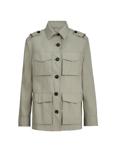 Brunello Cucinelli Women's Lightweight Techno Cotton Poplin Outerwear Jacket with Monili - Khaki - Size 0 | Thumbnail 1 Brunello Cucinelli Women's Lightweight Techno Cotton Poplin Outerwear Jacket with Monili - Khaki - Size 0 | Thumbnail 1