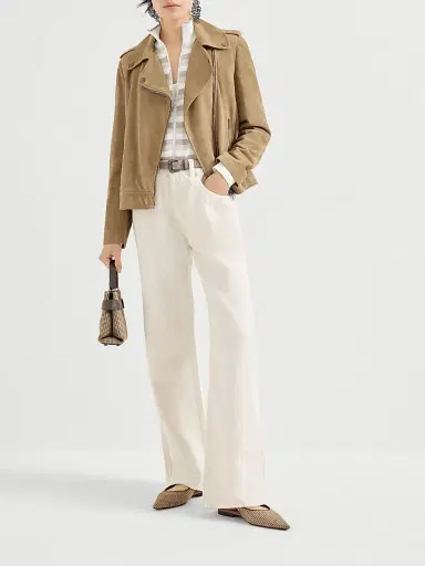 Brunello Cucinelli Women's Rib Knit Cotton Cardigan with Stripes - Beige | Thumbnail 6 Brunello Cucinelli Women's Rib Knit Cotton Cardigan with Stripes - Beige | Thumbnail 6