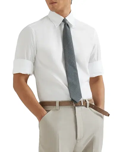Brunello Cucinelli Men's Twill Basic Fit Shirt with Button Down Collar - White - Size XXL | Thumbnail 4 Brunello Cucinelli Men's Twill Basic Fit Shirt with Button Down Collar - White - Size XXL | Thumbnail 4