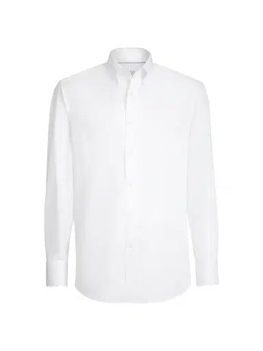 Brunello Cucinelli Men's Twill Basic Fit Shirt with Button Down Collar - White - Size XXL | Thumbnail 1 Brunello Cucinelli Men's Twill Basic Fit Shirt with Button Down Collar - White - Size XXL | Thumbnail 1