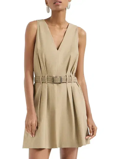 Brunello Cucinelli Women's Techno Cotton Textured Twill Belted Dress with Monili - Beige - Size XL | Thumbnail 2 Brunello Cucinelli Women's Techno Cotton Textured Twill Belted Dress with Monili - Beige - Size XL | Thumbnail 2