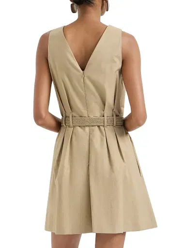 Brunello Cucinelli Women's Techno Cotton Textured Twill Belted Dress with Monili - Beige - Size XL | Thumbnail 3 Brunello Cucinelli Women's Techno Cotton Textured Twill Belted Dress with Monili - Beige - Size XL | Thumbnail 3