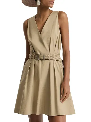 Brunello Cucinelli Women's Techno Cotton Textured Twill Belted Dress with Monili - Beige - Size XL | Thumbnail 4 Brunello Cucinelli Women's Techno Cotton Textured Twill Belted Dress with Monili - Beige - Size XL | Thumbnail 4
