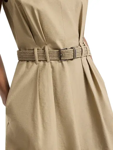 Brunello Cucinelli Women's Techno Cotton Textured Twill Belted Dress with Monili - Beige - Size XL | Thumbnail 5 Brunello Cucinelli Women's Techno Cotton Textured Twill Belted Dress with Monili - Beige - Size XL | Thumbnail 5