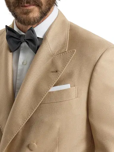 Brunello Cucinelli Men's Sea Island Cotton Twill Pocket Square for Tuxedo - White | Thumbnail 2 Brunello Cucinelli Men's Sea Island Cotton Twill Pocket Square for Tuxedo - White | Thumbnail 2