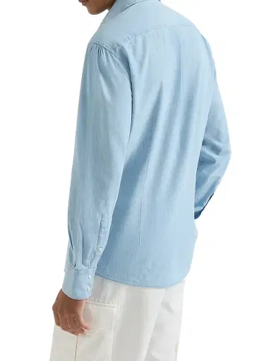 Brunello Cucinelli Men's Denim Effect Chambray Slim Fit Shirt with Spread Collar - Medium Denim | Thumbnail 3 Brunello Cucinelli Men's Denim Effect Chambray Slim Fit Shirt with Spread Collar - Medium Denim | Thumbnail 3
