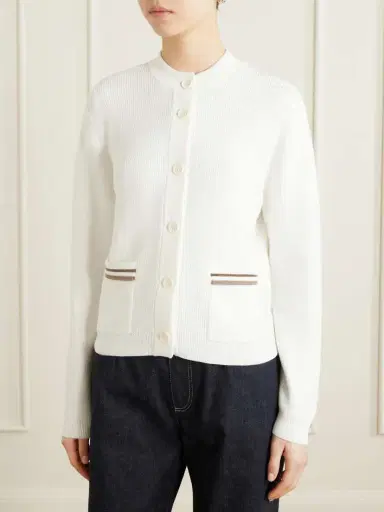 Brunello Cucinelli Bead-embellished Ribbed Cotton Cardigan | Thumbnail 3 Brunello Cucinelli Bead-embellished Ribbed Cotton Cardigan | Thumbnail 3
