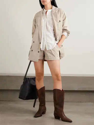 Marant Étoile Nirma Pleated Cotton And Linen-blend Twill Shorts | Thumbnail 2 Marant Étoile Nirma Pleated Cotton And Linen-blend Twill Shorts | Thumbnail 2