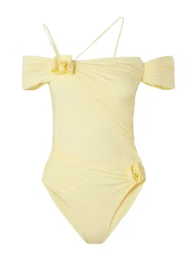 Maygel Coronel Fiorella Off-the-shoulder Appliquéd Ruched Swimsuit | Thumbnail 1 Maygel Coronel Fiorella Off-the-shoulder Appliquéd Ruched Swimsuit | Thumbnail 1