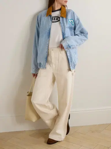 Mother The Super Sizer Corduroy-trimmed Appliquéd Denim Jacket | Thumbnail 2 Mother The Super Sizer Corduroy-trimmed Appliquéd Denim Jacket | Thumbnail 2