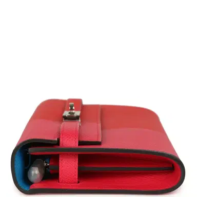 HERMÈS Hermes Kelly Wallet To Go Casaque Rouge De Coeur, Rose Extreme and Bleu Zanzibar Epsom Palladium Hardware | Thumbnail 5 HERMÈS Hermes Kelly Wallet To Go Casaque Rouge De Coeur, Rose Extreme and Bleu Zanzibar Epsom Palladium Hardware | Thumbnail 5