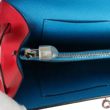HERMÈS Hermes Kelly Wallet To Go Casaque Rouge De Coeur, Rose Extreme and Bleu Zanzibar Epsom Palladium Hardware | Thumbnail 8 HERMÈS Hermes Kelly Wallet To Go Casaque Rouge De Coeur, Rose Extreme and Bleu Zanzibar Epsom Palladium Hardware | Thumbnail 8