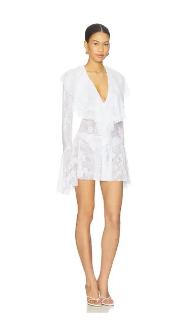 Norma Kamali Long Sleeve Deep V Ruffle Mini Dress | Thumbnail 2 Norma Kamali Long Sleeve Deep V Ruffle Mini Dress | Thumbnail 2